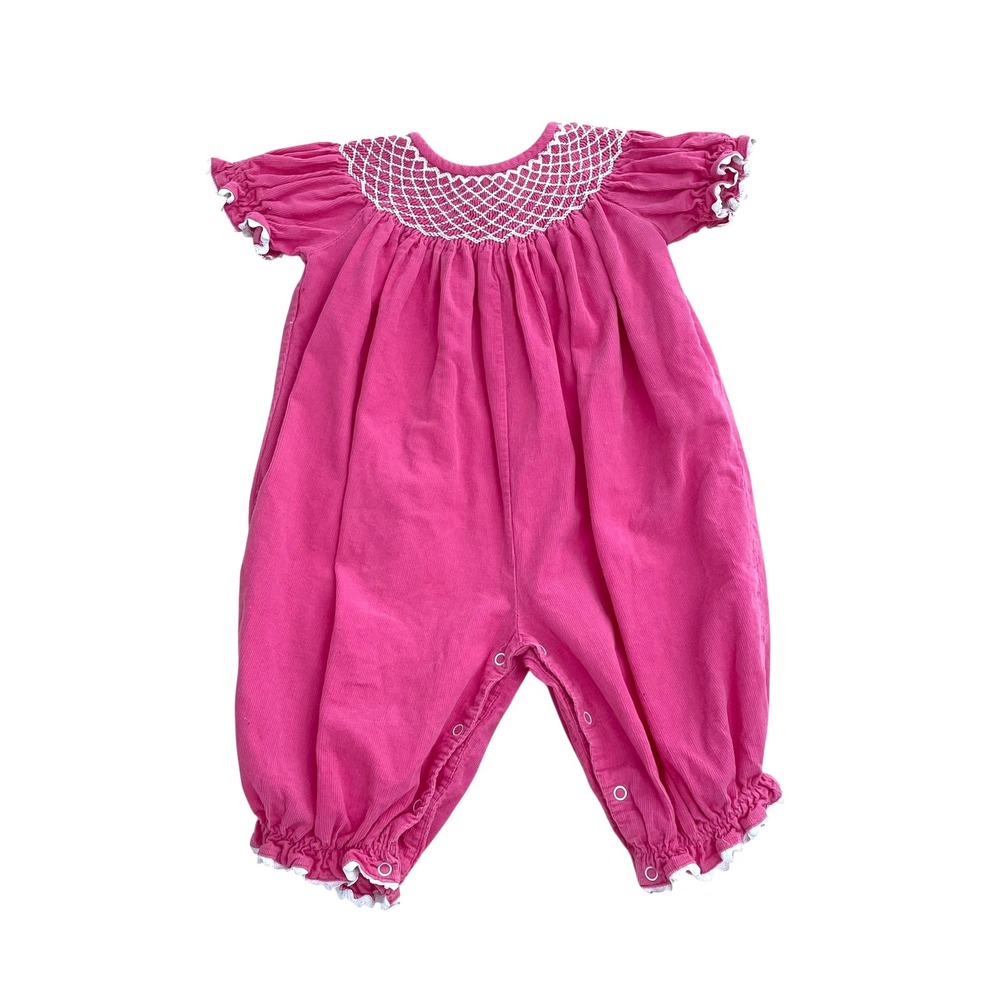 Smocked Auctions micro corduroy‎ smocked one piece jumpsuit Size 9M pink cute